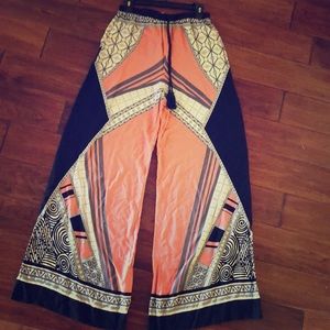 Peach puff printed Wide Leg Soft Pants- Peach/grey